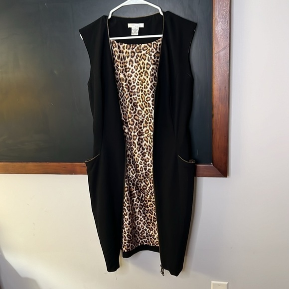 WD NY Women Size 8 Black Dress Leopard Print Lining Zippered Pockets - Picture 6 of 7